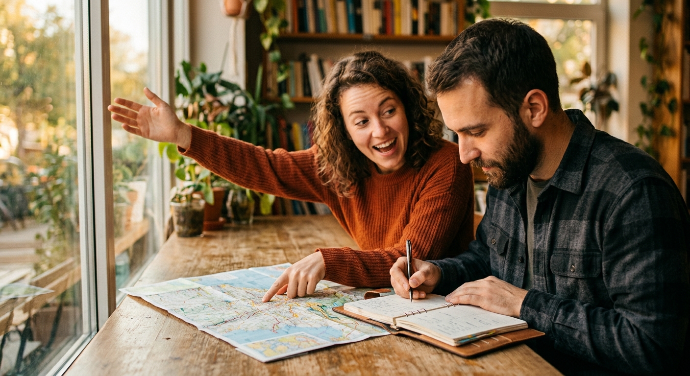 Duas pessoas entre Sagitário e Capricórnio equilibrando aventura e ambição com mapa astral